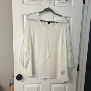 Zac & Rachel Blue and White Ruffled Blouse with Flutter Sleeves